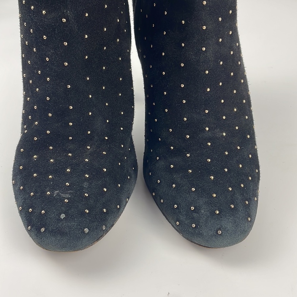 Joie | Hachrio Studded Suede Leather 4.25" Heel Ankle Bootie Black Size 39 - Picture 5 of 14